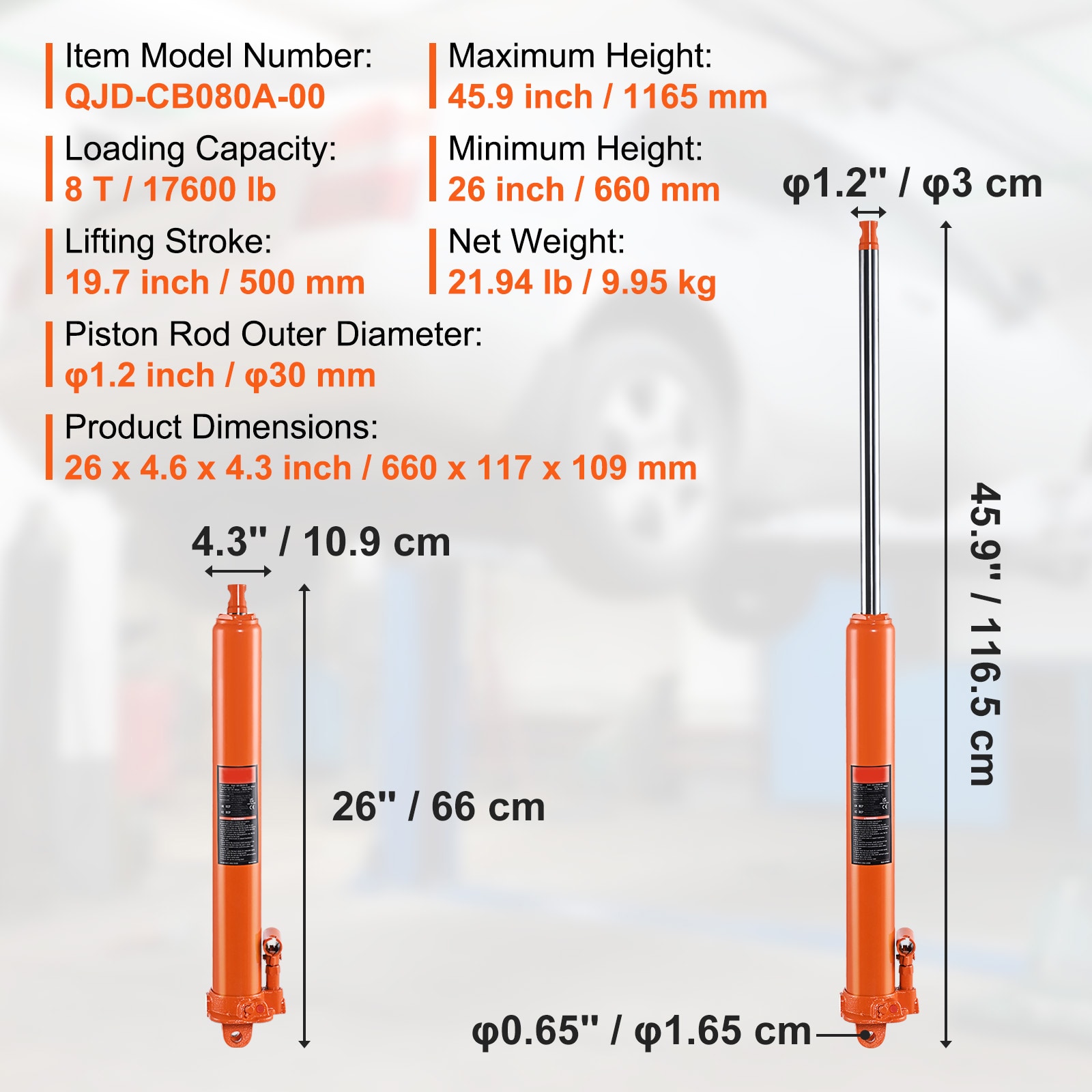 Hydraulic Long Ram Jack 8Ton Clevis Base Engine Hoist Cylinder Single Pump_voghion.com